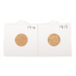 Two Half Sovereigns - George V 1913/1914. (2)