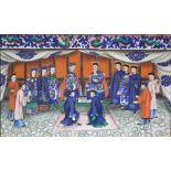 Canton School, 19th Century, Figures being presented, gouache on rice paper,