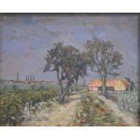 Frances Sinclair "Holme Peterborough" oil on board 24cm x 30cm, signed bottom left another unsigned