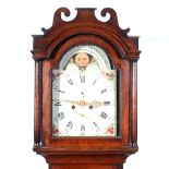 Mahogany longcase clock, arched painted dial with moon phase, inscribed 'Sic Est Vita Hominis',