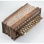 Victorian rosewood and marquetry accordion, 34cm, in a grain and stained pine box.