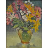Harry Shaw, Flowers in a vase, oil on board.
