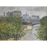 B.Bonello, French river landscape, signed, oil on board, 30cm x 39cm.