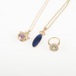 A 9 carat yellow gold pendant set with an oval blue doublet stone 25mm x 10mm, hallmarked Sheffield