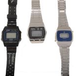 Seiko, Tissot and Casio - three LCD digital watches, a Seiko quartz LC chronograph with stainless
