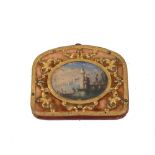 Mid to Late 19th Century Grand Tour gilt work on velvet purse with painted panel to one side of a