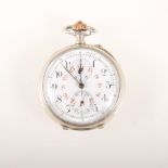 A Longines dual face decimal timer chronograph pocket watch, the white dial having an Arabic