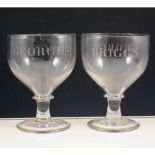Pair of rummers, rounded funnel bowls, wheel engraved GEORGE BRIGGS, 16cm.