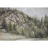 W. Vallance, Rocks behind Abernyte House, 1881, watercolour, 25cm x 35cm.