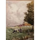 J R Miller (Scottish), A Dutch Homestead, watercolour.