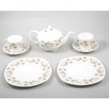 Susie Cooper bone china teaset, Wild Strawberry pattern, including a teapot, 15cm. (32)