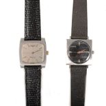 Longines - two wrist watches, a gentleman's Longines Olympian with circular black baton dial having