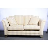 Knoll style two seater settee, striped cream upholstery,