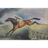 Manner of John Skeaping, racehorse and jockey, pastel.