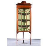 Edwardian inlaid mahogany freestanding corner cupboard.