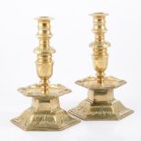 Pair of Dutch pattern cast brass candlesticks, 17th Century style.