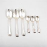 Six silver teaspoons by Josiah Williams & Co, fiddle pattern, Exeter 1862, and five Old English