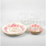 Pair of Edward VIII engraved glass commemorative mugs, and part Chelsea bone china teaware.