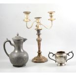 A mixed quantity of silver plate, pewter and stainless steel, to include teapots, sugar bowls,