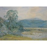 Wilmot Pilsbury, landscape with cattle by a meandering river, watercolour.