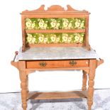 Victorian stripped pine tile-backed washstand,