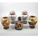 A quantity of Japanese ceramic items, including Satsuma vases, nodding figures, etc
