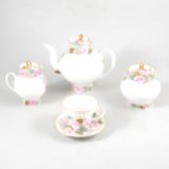 Lomonosov porcelain coffee service, pink rose border design, fluted bodies.