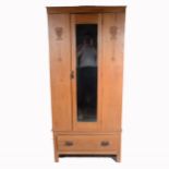 Edwardian stripped satin walnut single wardrobe,