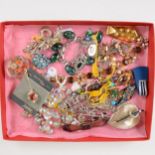 Twenty pairs of vintage earclips, vintage paste set brooches, silver brooch and pendant, Florenza