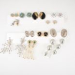 Twenty-nine pairs of vintage clip on costume jewellery earrings, coloured and clear paste stones,
