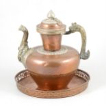 Turkish copper and white metal coffee pot, and a Chinese copper tray.