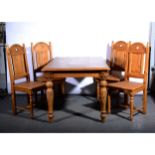 Pine and stained wood dining table,