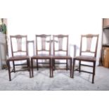 Set of six Edwardian stained walnut dining chairs,