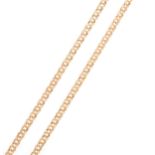 A yellow metal chain necklace, 4.5mm gauge double flat curb links, overall length 43cm,approximate