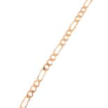 A 9 carat yellow gold figaro link chain bracelet with lobster claw fastener, 9mm gauge, 23cm long,