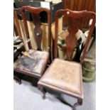 Set of four Queen Anne style stained wood high-back dining chairs,