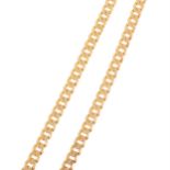 A 9 carat yellow gold flat curb link chain necklace, 7mm gauge, 55cm long, approximate weight 34gms.