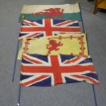 Six vintage flags of the British Isles, circa 1953