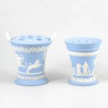 Two Wedgwood blue jasperware flower vases.