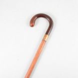 AMENDED: Vintage walking stick, amber coloured plain loop handle, 18ct gold-PLATED ferrule