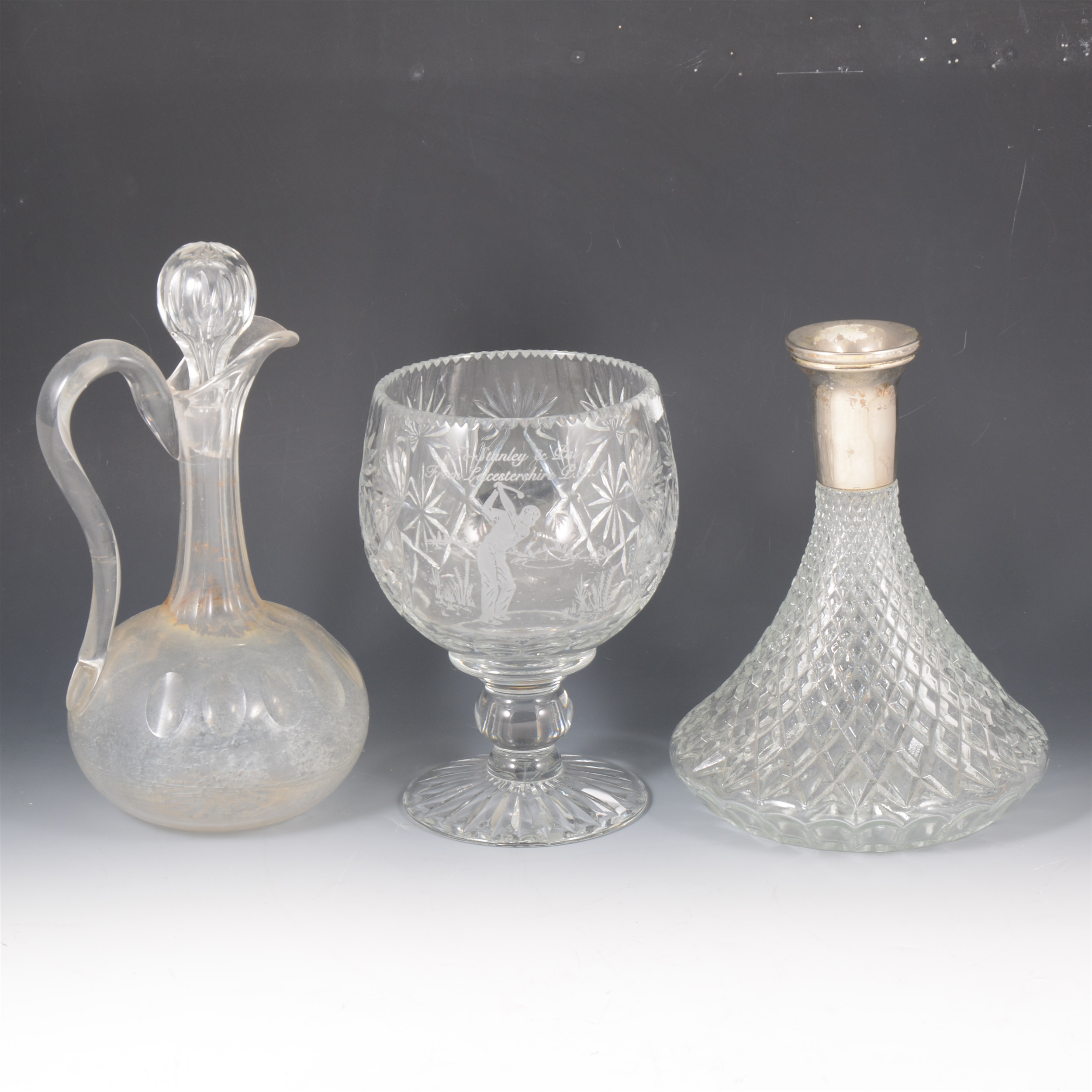 Three boxes of glassware, including decanters, drinking glasses, bowls, vases, etc.