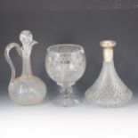 Three boxes of glassware, including decanters, drinking glasses, bowls, vases, etc.