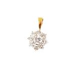 A diamond cluster pendant, nine brilliant cut diamonds claw set as a yellow and white