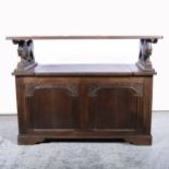 Oak and stained wood monks bench,