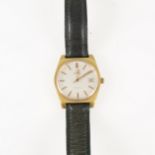 Omega - a gentleman's Geneve wrist watch, circular silvered baton dial with centre seconds hand and