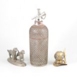 A reproduction cast iron novelty money box with a bulldog and other items, one box.