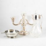 Cut glass claret jug, silver plated mounts, 33cm,