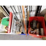 Old and modern tools, including bow saws, mallets, screwdrivers, other hand tools, components, etc.