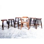 Four elm and ash Windsor stools,