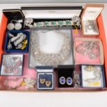 A tray of modern and vintage paste set costume jewellery, paste set bracelet set with faux